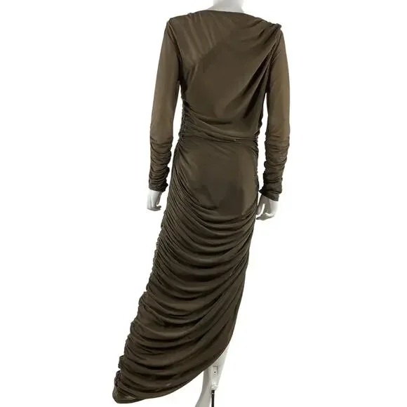 Lpa Ruched Dusty Olive Elena Dress Size L - Picture 3 of 4